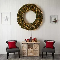 Nearly Natural 5ft. Large Flocked Faux Pre-Lit Wreath