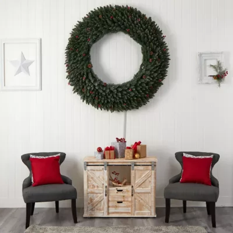 Nearly Natural 5ft. Large Flocked Faux Pre-Lit Wreath