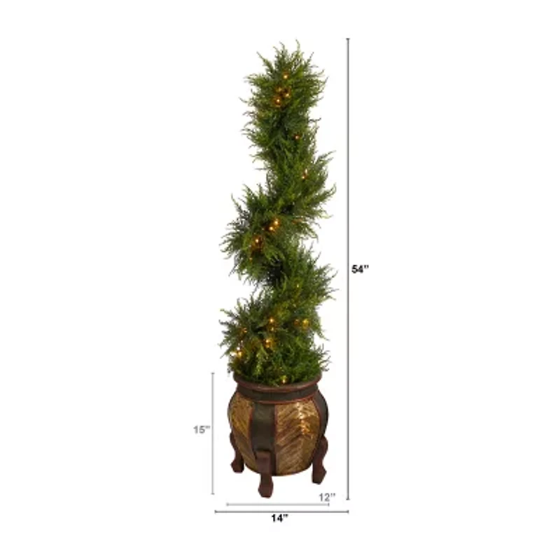 Nearly Natural Spiral Cypress 4 1/2 Foot Pre-Lit Christmas Tree