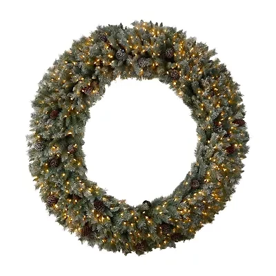 Nearly Natural 72in. Faux Pine Pinecones Pre-Lit Wreath