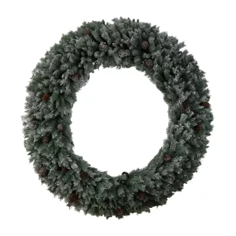 Nearly Natural 72in. Faux Pine Pinecones Pre-Lit Wreath