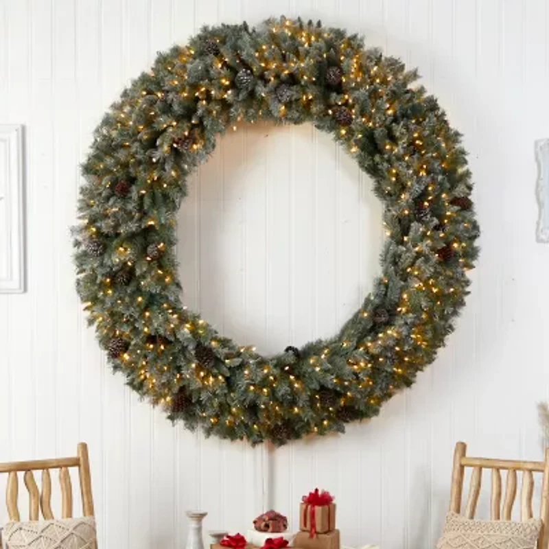 Nearly Natural 72in. Faux Pine Pinecones Pre-Lit Wreath