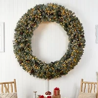 Nearly Natural 72in. Faux Pine Pinecones Pre-Lit Wreath