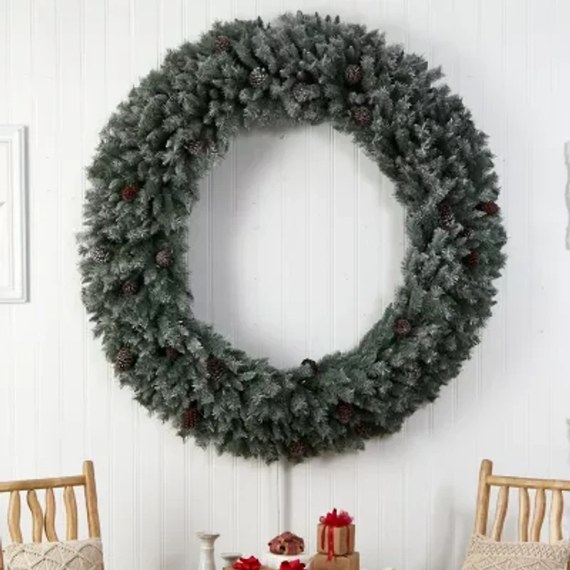 Nearly Natural 72in. Faux Pine Pinecones Pre-Lit Wreath