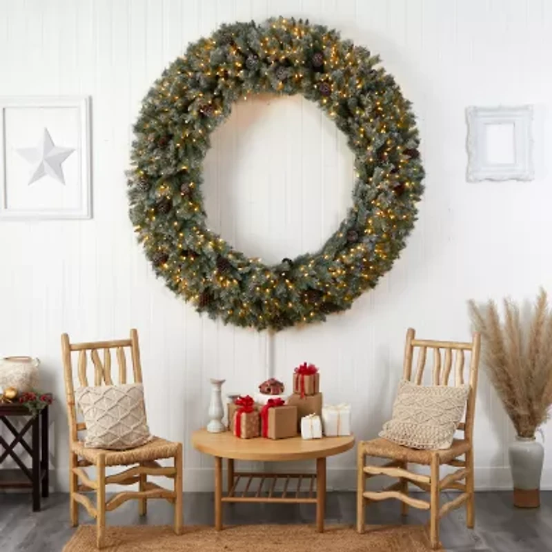 Nearly Natural 72in. Faux Pine Pinecones Pre-Lit Wreath