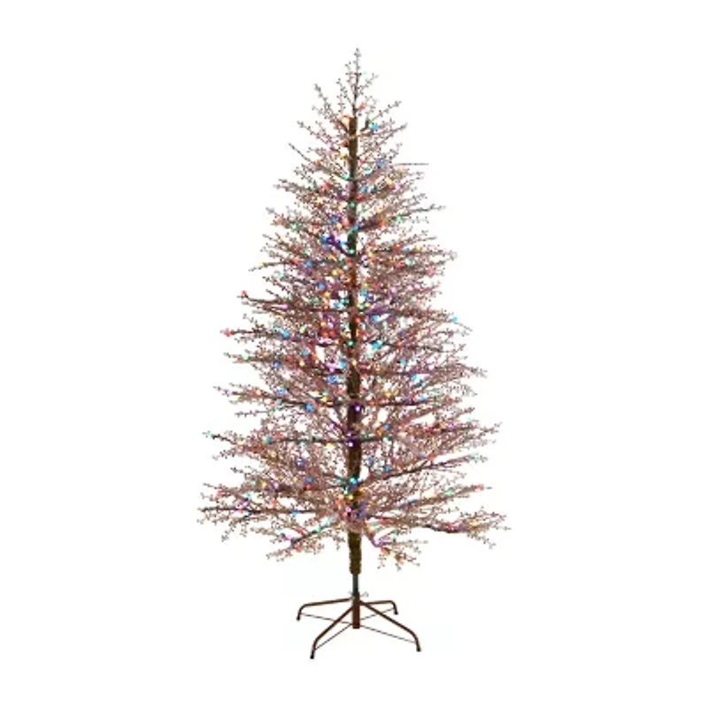 Nearly Natural Frosted Berry Twig Faux 7 Foot Pre-Lit Christmas Tree