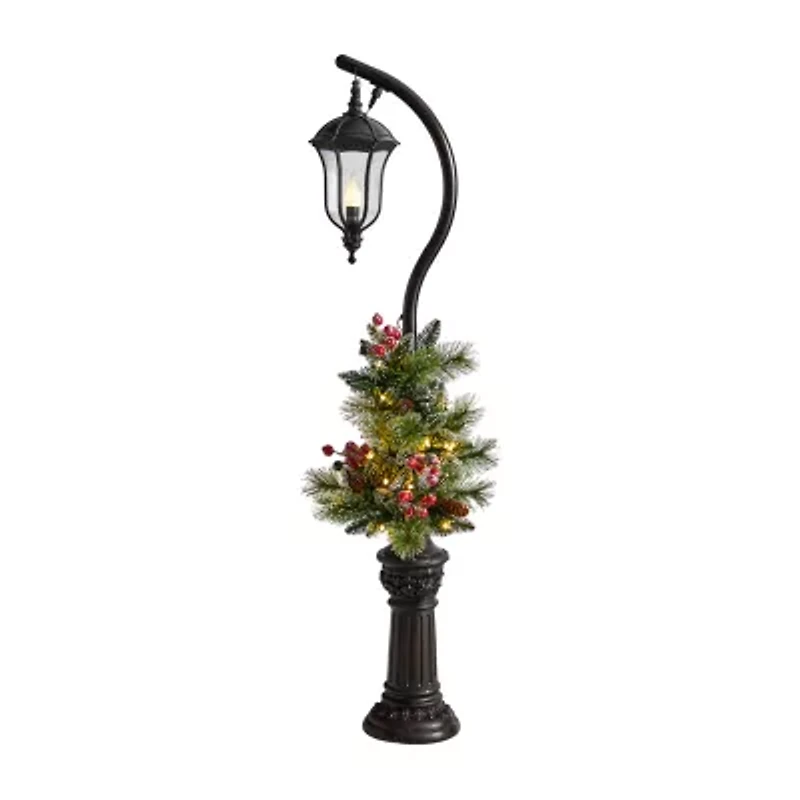 Nearly Natural 5ft. Decorated Lamp Post Faux Greenery Christmas Tabletop Decor