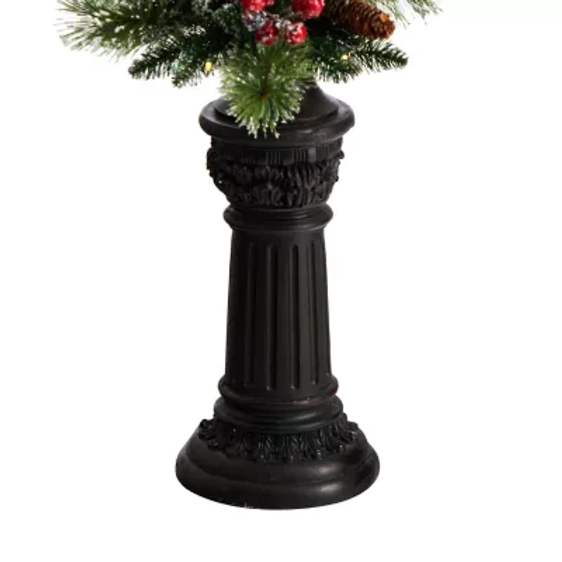Nearly Natural 5ft. Decorated Lamp Post Faux Greenery Christmas Tabletop Decor