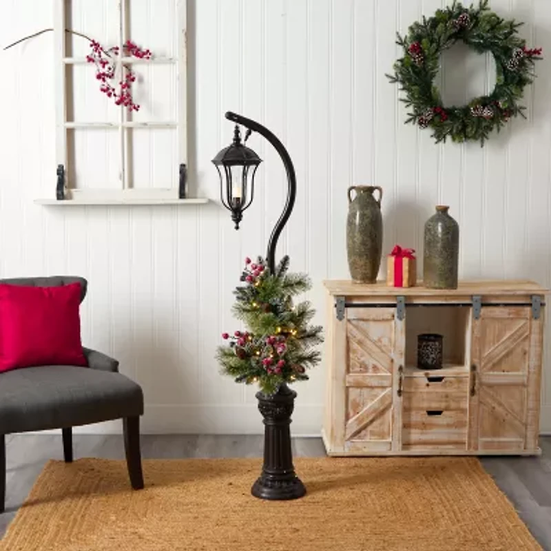 Nearly Natural 5ft. Decorated Lamp Post Faux Greenery Christmas Tabletop Decor