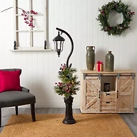 Nearly Natural 5ft. Decorated Lamp Post Faux Greenery Christmas Tabletop Decor