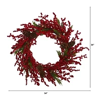Nearly Natural 34in. Cypress Faux With Berries Wreath