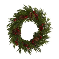 Nearly Natural 32in. Faux Cypress Wreath