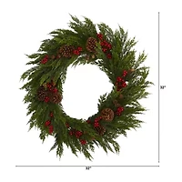 Nearly Natural 32in. Faux Cypress Wreath