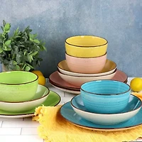 Elama Hudson 12-pc. Double Bowl Stoneware Dinnerware Set