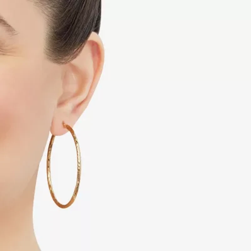 Womens 14K Gold 50mm Round Hoop Earrings
