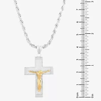 Mens Sterling SIlver & 18K Gold Over Silver Crucifix Cross Pendant Necklace
