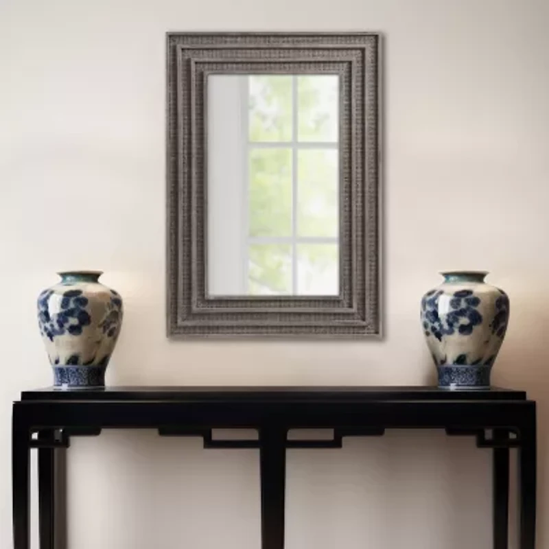 Martha Stewart 34 Naomi Rectangular Wood & Rattan Wall Mount Square Wall Mirror