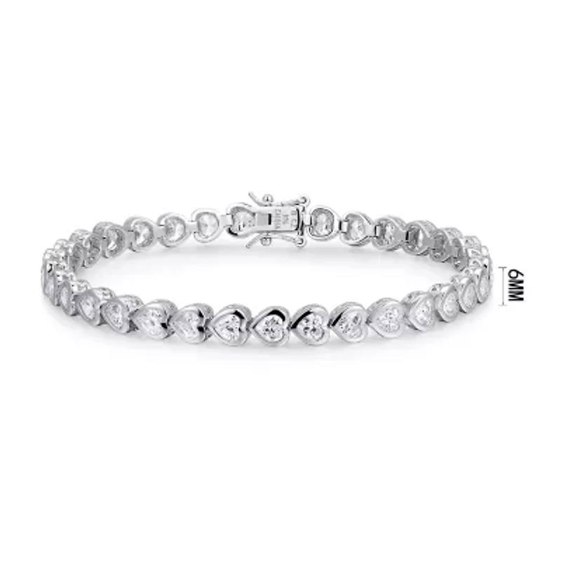 Womens Cubic Zirconia Platinum Over Silver Heart 7.25 Inch Tennis Bracelet