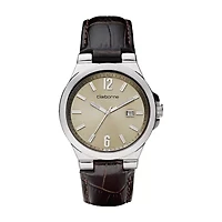 Claiborne Mens Brown Leather Strap Watch