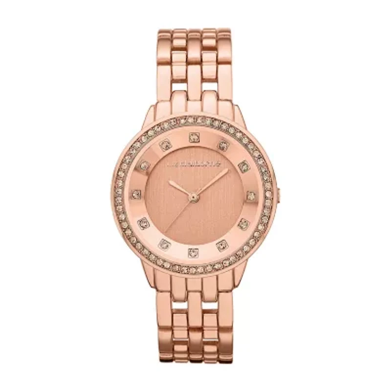 Liz Claiborne® Womens Rose-Tone Watch with Crystals