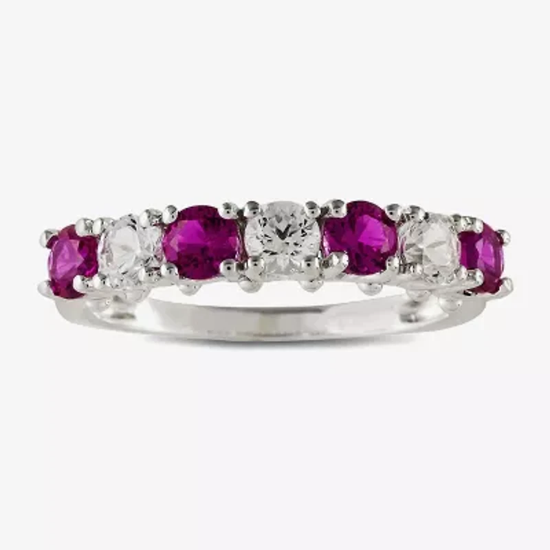Gemstone & Lab-Created White Sapphire Sterling Silver Band
