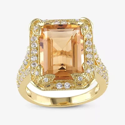 Genuine Citrine, White Topaz and Diamond-Accent Ring