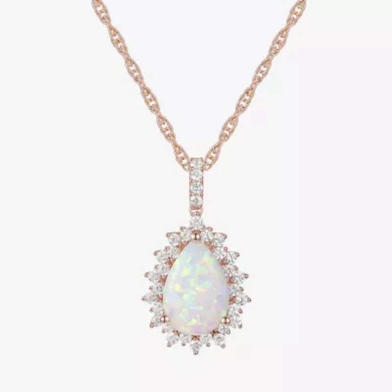 Womens Lab Created White Opal 14K Rose Gold Over Silver 18 Inch Pendant Necklace