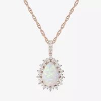 Womens Lab Created White Opal 14K Rose Gold Over Silver 18 Inch Pendant Necklace