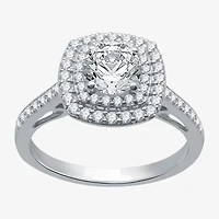 Signature By Modern Bride (H-I / I1) Womens 1 1/2 CT. T.W. Lab Grown White Diamond 10K Gold Cushion Side Stone Halo Engagement Ring