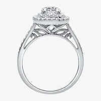 Signature By Modern Bride (H-I / I1) Womens 1 1/2 CT. T.W. Lab Grown White Diamond 10K Gold Cushion Side Stone Halo Engagement Ring