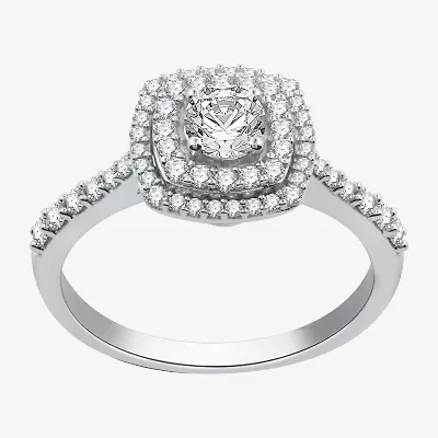 Signature By Modern Bride Womens 3/4 CT. T.W. Natural Diamond 10K White Gold Side Stone Halo Engagement Ring