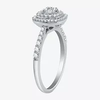 Signature By Modern Bride Womens 3/4 CT. T.W. Natural Diamond 10K White Gold Side Stone Halo Engagement Ring