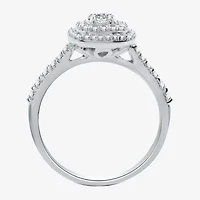 Signature By Modern Bride Womens 3/4 CT. T.W. Natural Diamond 10K White Gold Side Stone Halo Engagement Ring