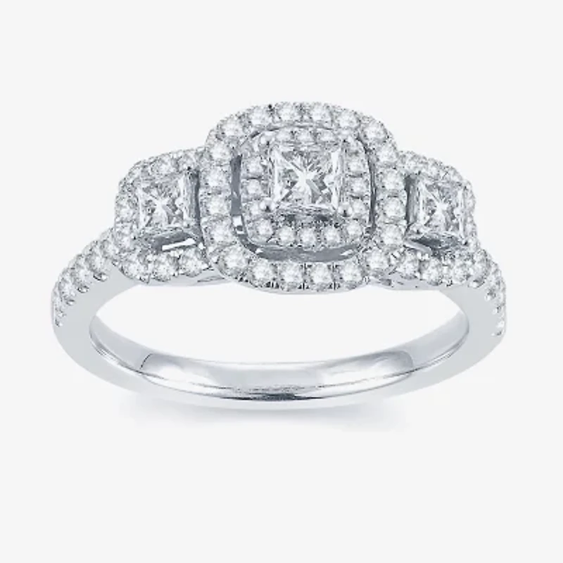Modern Bride® Signature 1 CT.T.W. Natural Diamond 14K White Gold 3-Stone Princess-Cut Ring