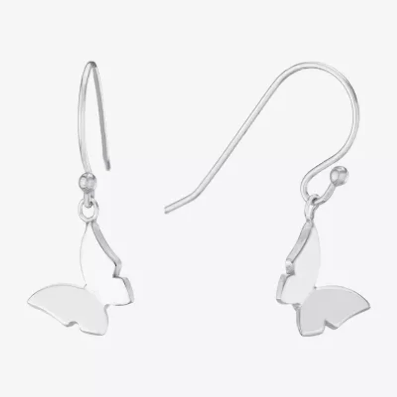 Silver Treasures Womens Sterling Silver Butterfly Drop Earrings