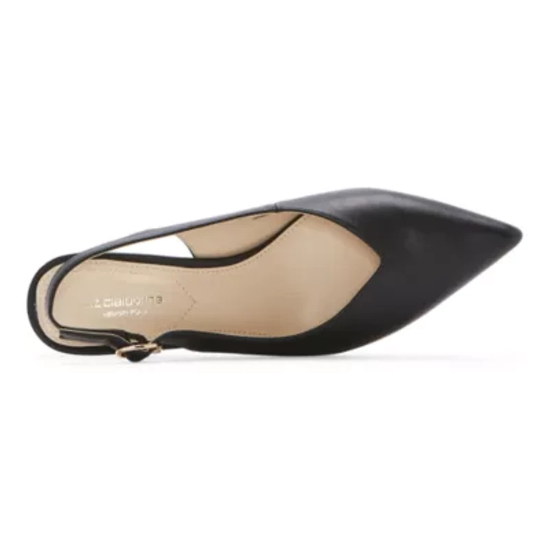 Liz Claiborne Womens Quebec Buckle Pointed Toe Kitten  Heel Pumps