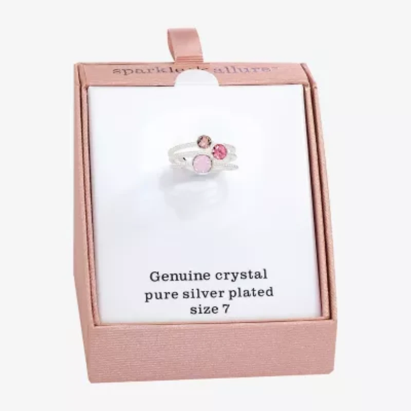 Sparkle Allure Womens Pink Crystal Pure Silver Over Brass Round Ring Set