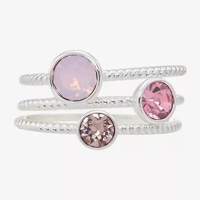 Sparkle Allure Womens Pink Crystal Pure Silver Over Brass Round Ring Set