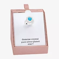 Sparkle Allure Womens Blue Crystal Pure Silver Over Brass Round Cocktail Ring