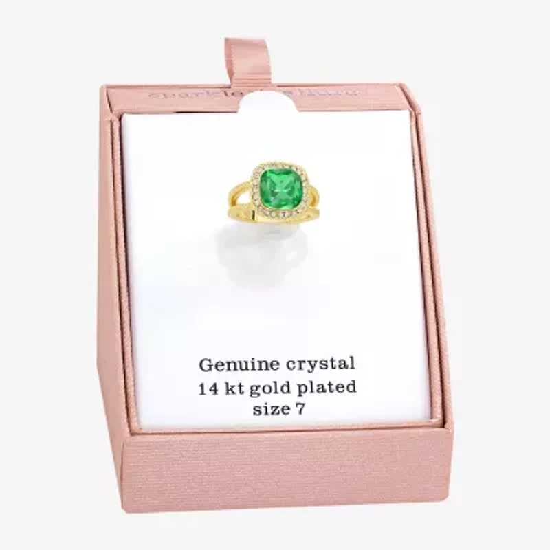 Sparkle Allure Womens Green Crystal 14K Gold Over Brass Cocktail Ring