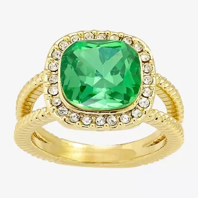 Sparkle Allure Womens Green Crystal 14K Gold Over Brass Cocktail Ring