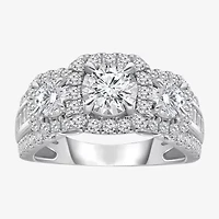 (I / I1) Love Lives Forever Womens 2 CT. T.W. Lab Grown White Diamond 10K or 14K Gold Cushion Side Stone 3-Stone Engagement Ring