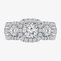 (I / I1) Love Lives Forever Womens 2 CT. T.W. Lab Grown White Diamond 10K or 14K Gold Cushion Side Stone 3-Stone Engagement Ring