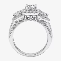 (I / I1) Love Lives Forever Womens 2 CT. T.W. Lab Grown White Diamond 10K or 14K Gold Cushion Side Stone 3-Stone Engagement Ring