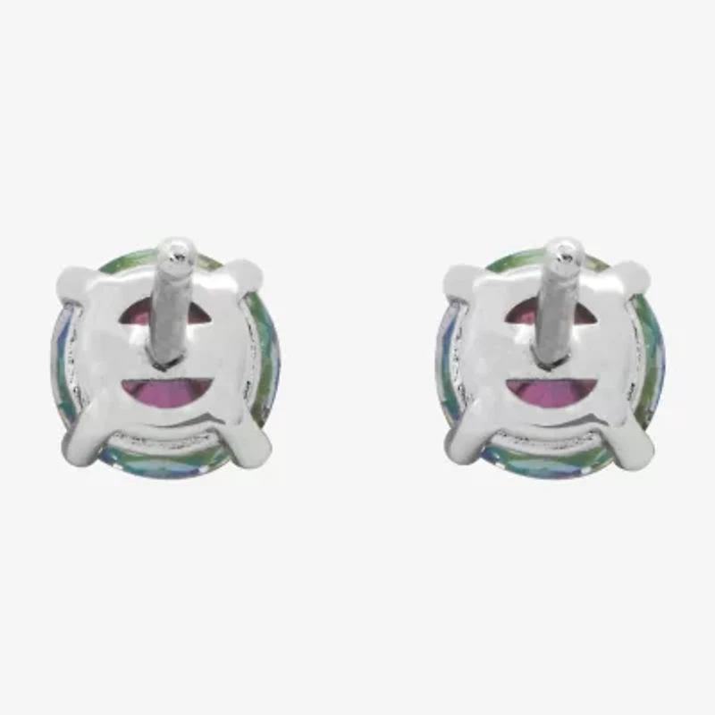 Silver Treasures Multi Color Cubic Zirconia Sterling Silver 4.8mm Round Stud Earrings