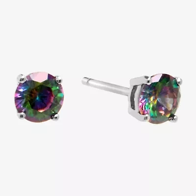 Silver Treasures Multi Color Cubic Zirconia Sterling Silver 4.8mm Round Stud Earrings