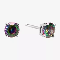 Silver Treasures Multi Color Cubic Zirconia Sterling Silver 4.8mm Round Stud Earrings