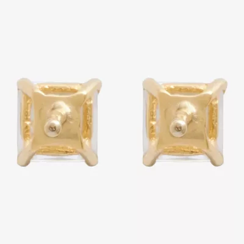 Silver Treasures Cubic Zirconia 14K Gold Over Silver 4.5mm Square Stud Earrings