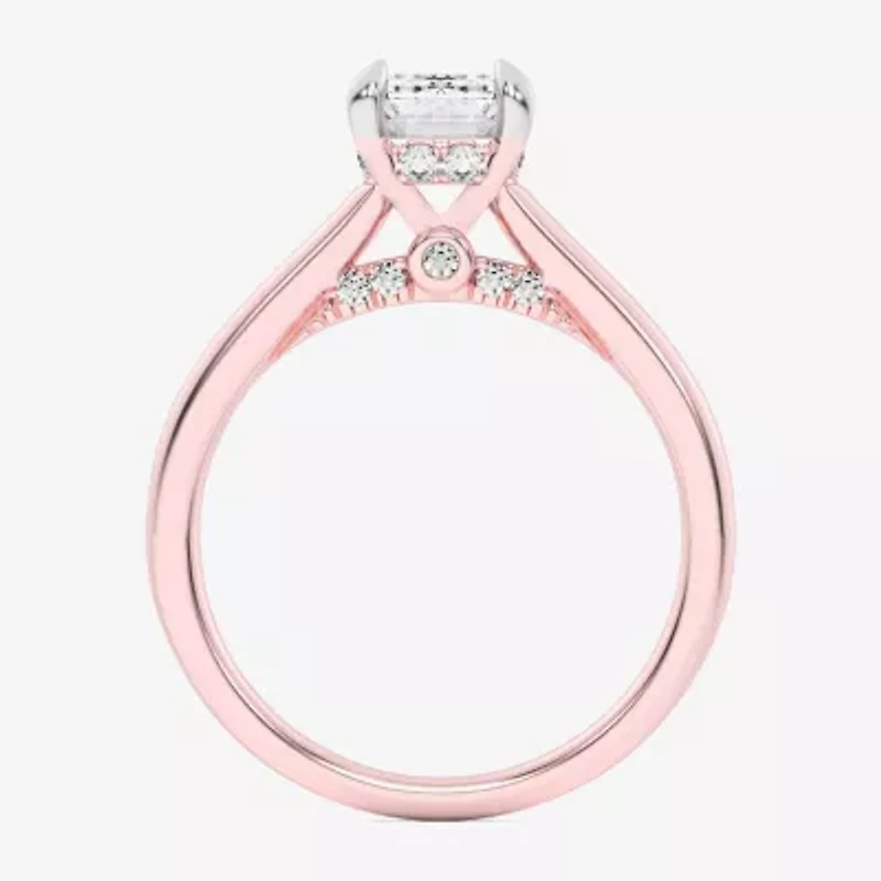 (G-H / SI1-SI2) Womens 2 1/5 CT. T.W. Lab Grown White Diamond 14K Gold Emerald Solitaire Engagement Ring