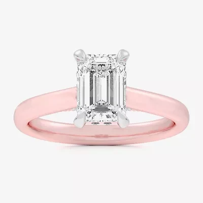 (G-H / SI1-SI2) Womens 2 1/5 CT. T.W. Lab Grown White Diamond 14K Gold Emerald Solitaire Engagement Ring